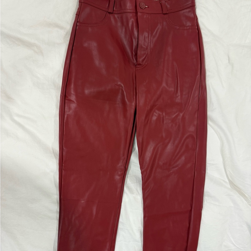 Zara Cherry Red Faux Leather Trousers